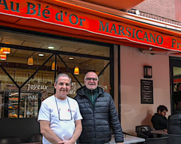 Owners in front of Bakery Marsicano in Bastia