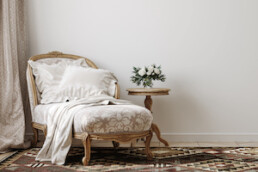 Vintage living room with lounge armchair, 3d render